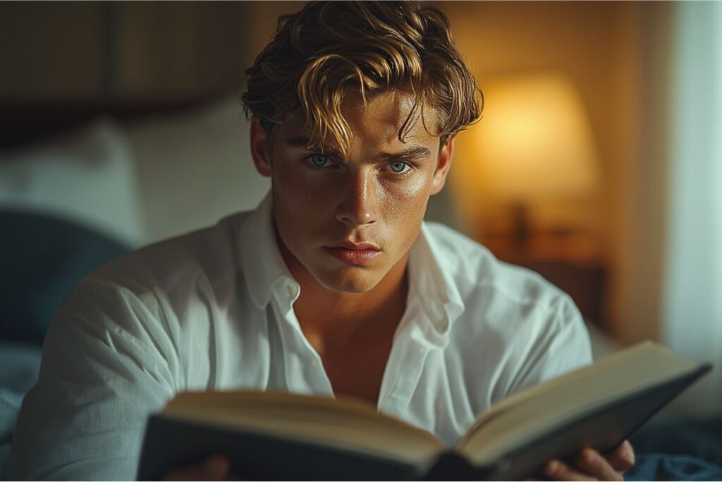 a handsome young man with a book